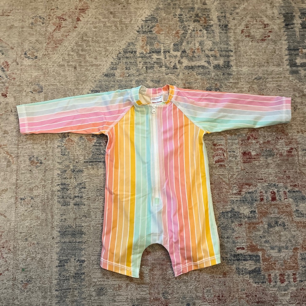 Hanna Andersson 6-12 month Pastel Rainbow Stripe Bathing Suit / Rash Guard